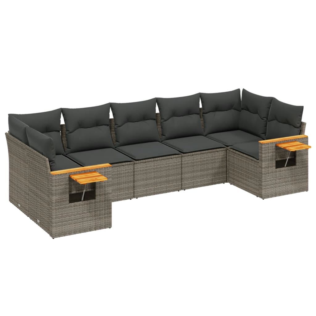 7-Delige Loungeset Met Kussens Poly Rattan Grijs