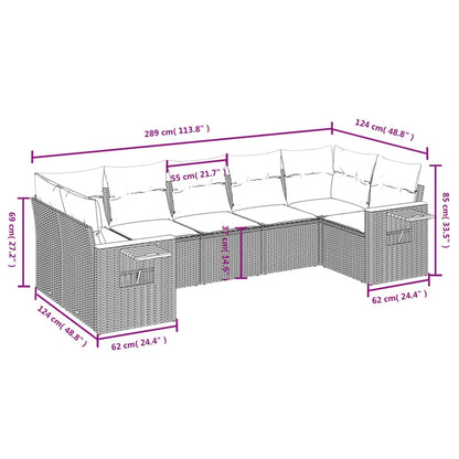 7-Delige Loungeset Met Kussens Poly Rattan Grijs