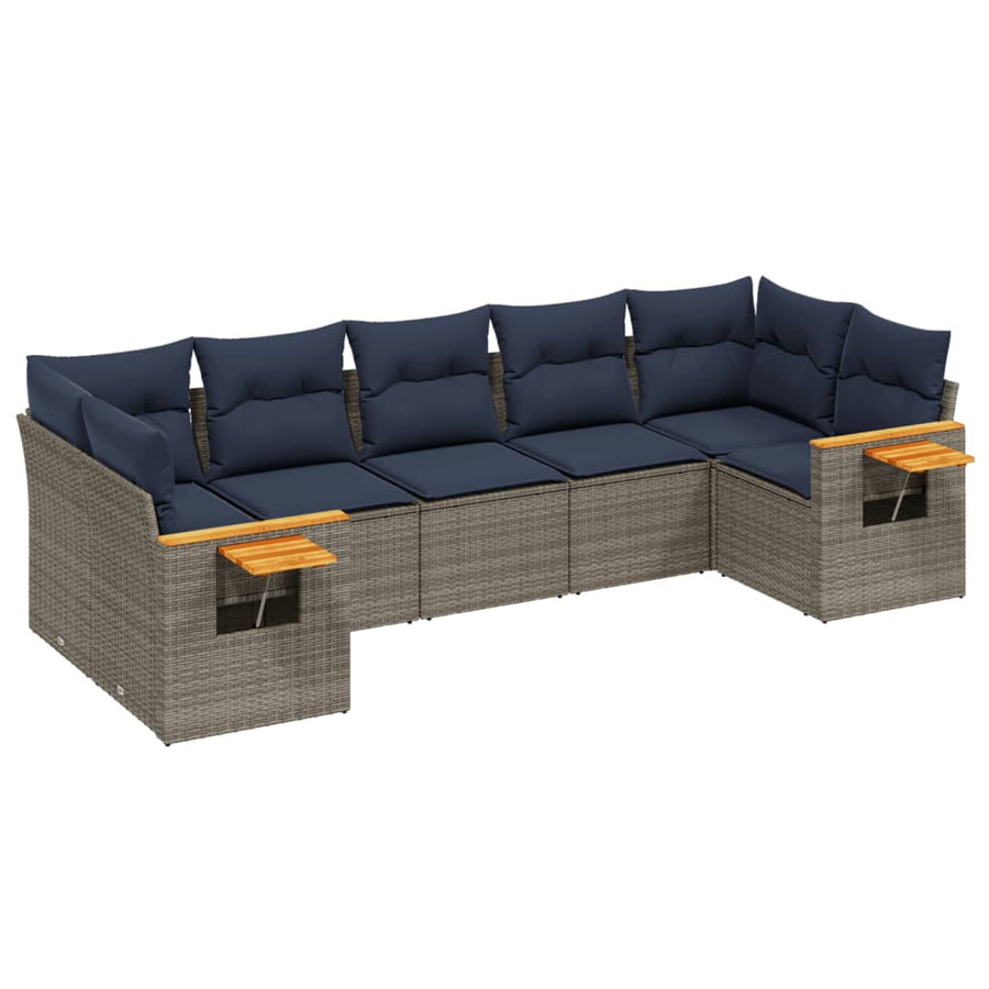 7-delige Loungeset met kussens poly rattan grijs