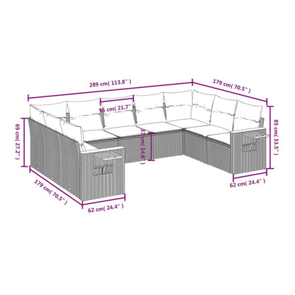 9-Delige Loungeset Met Kussens Poly Rattan Zwart