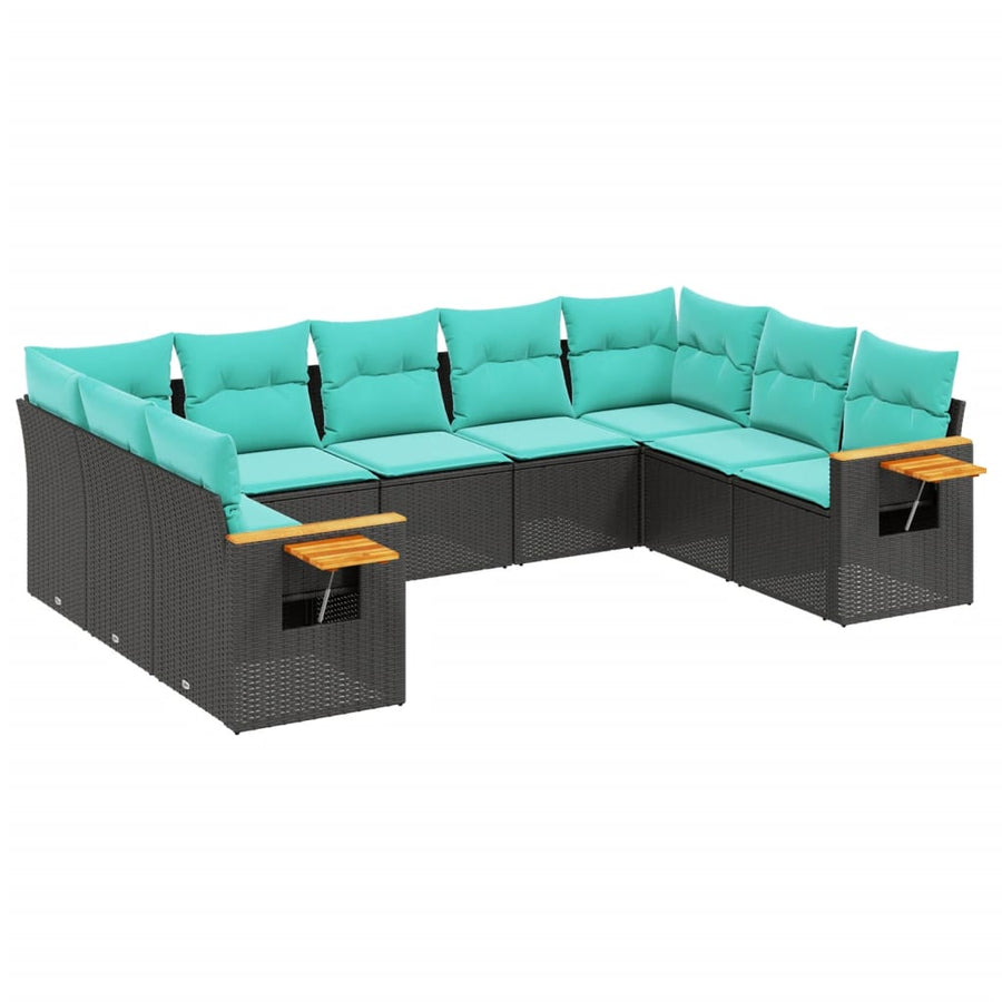 9-Delige Loungeset Met Kussens Poly Rattan 1 Zwart