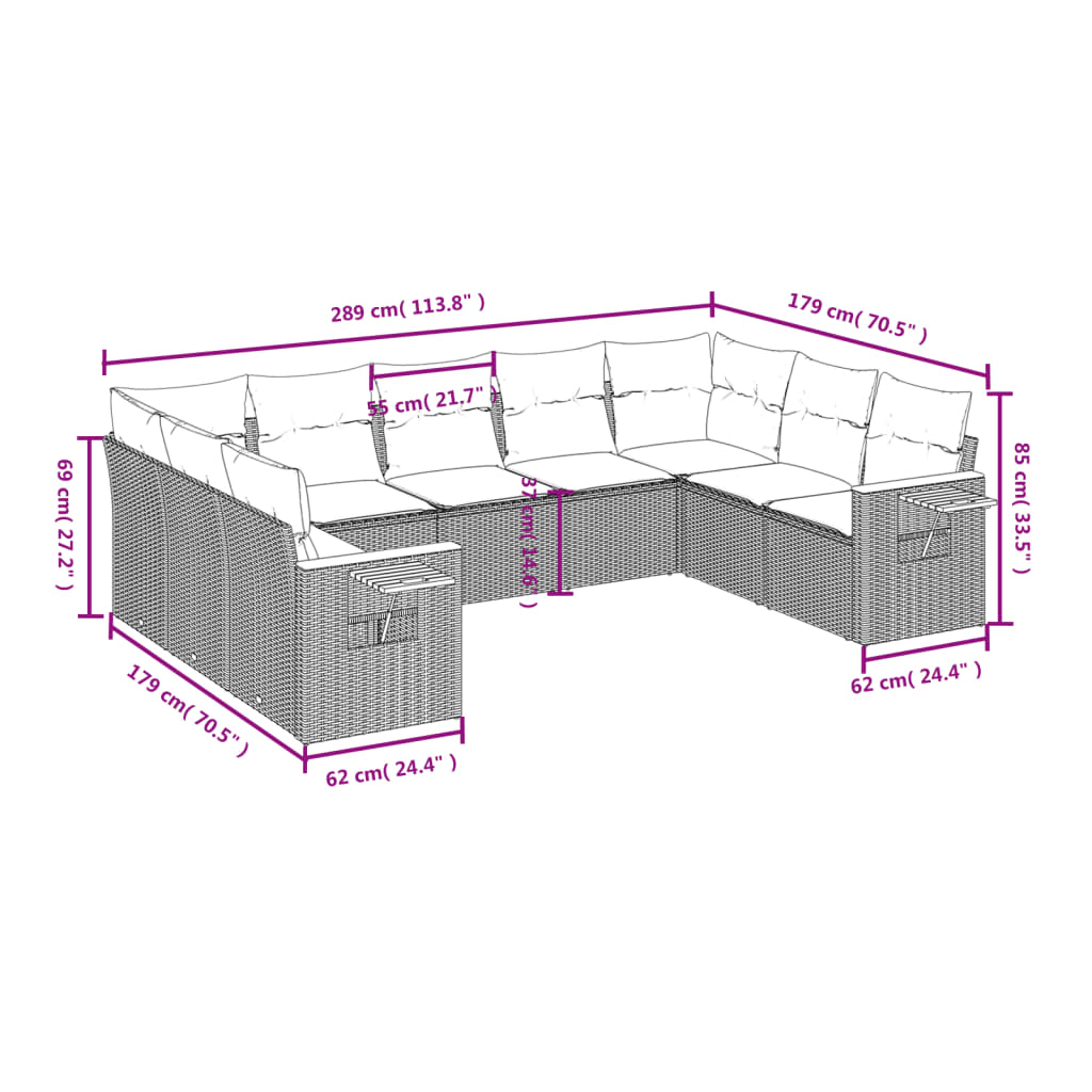 9-Delige Loungeset Met Kussens Poly Rattan 1 Zwart