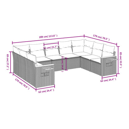 9-Delige Loungeset Met Kussens Poly Rattan 1 Zwart