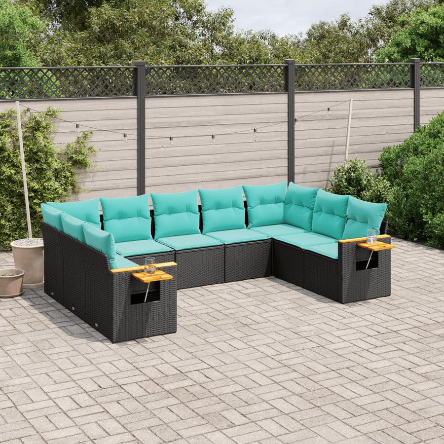 9-Delige Loungeset Met Kussens Poly Rattan 1 Zwart