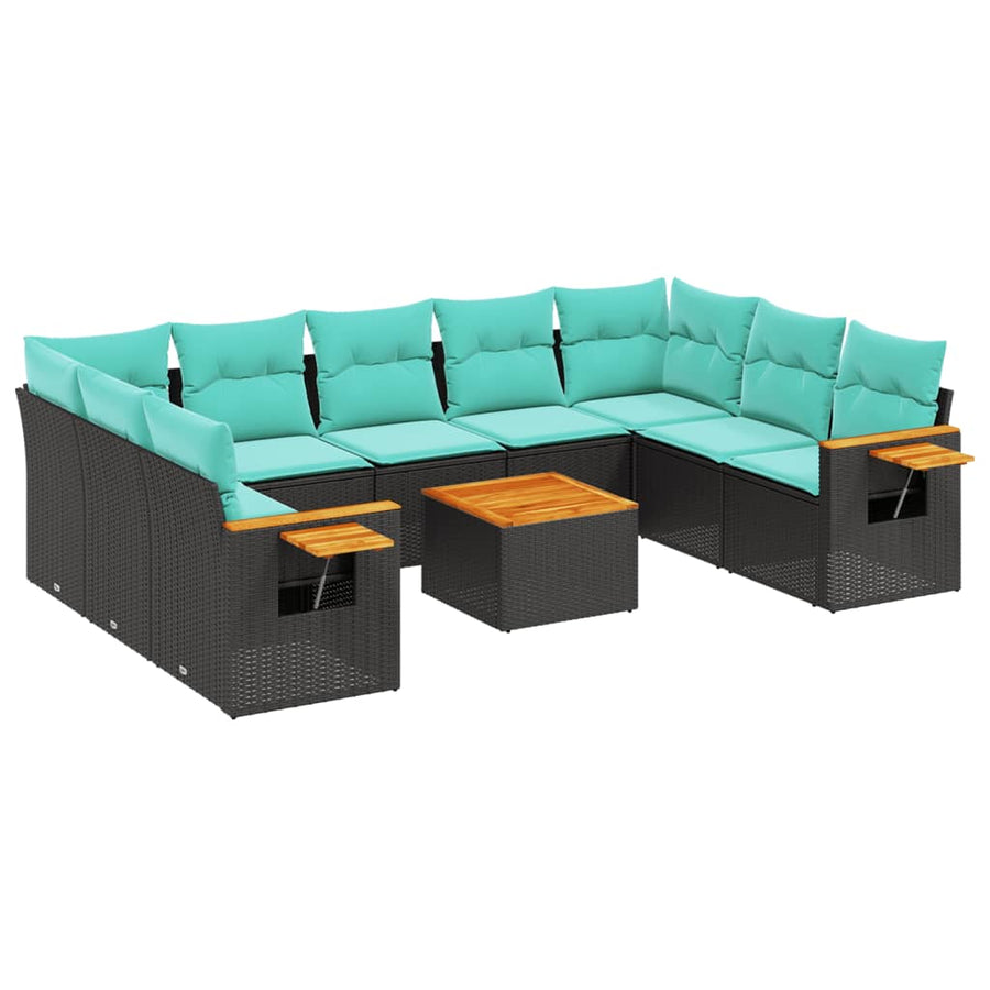 10-Delige Loungeset Met Kussens Poly Rattan Zwart