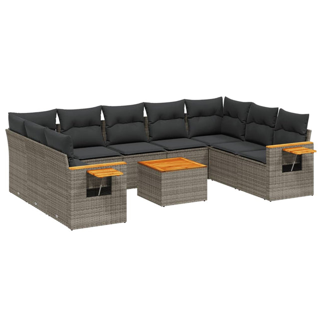 10-Delige Loungeset Met Kussens Poly Rattan Grijs