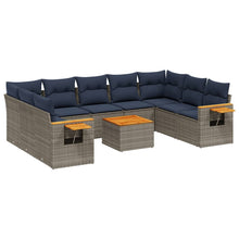 10-delige Loungeset met kussens poly rattan grijs
