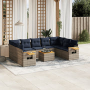 Loungeset 10-delig poly rattan grijs