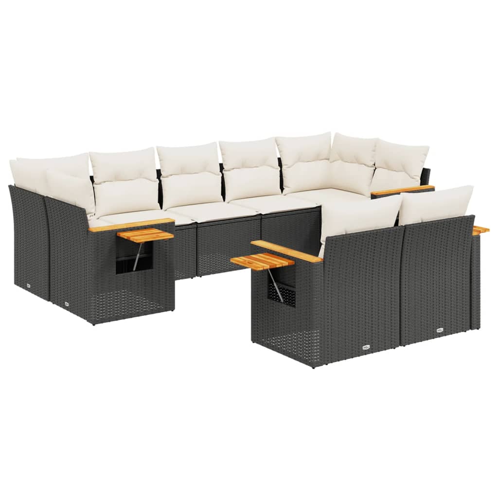 9-Delige Loungeset Met Kussens Poly Rattan Zwart