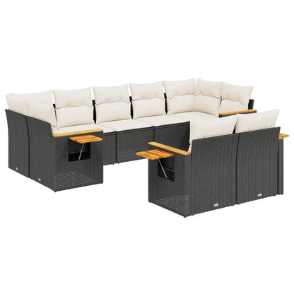 9-Delige Loungeset Met Kussens Poly Rattan Zwart