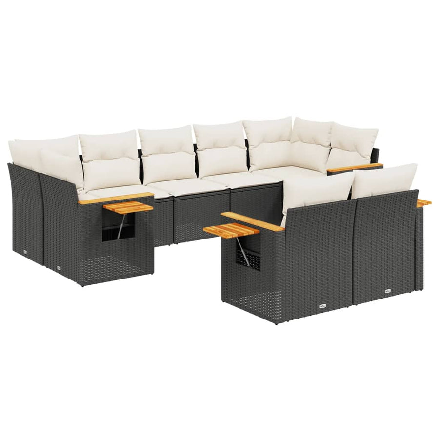 9-Delige Loungeset Met Kussens Poly Rattan Zwart