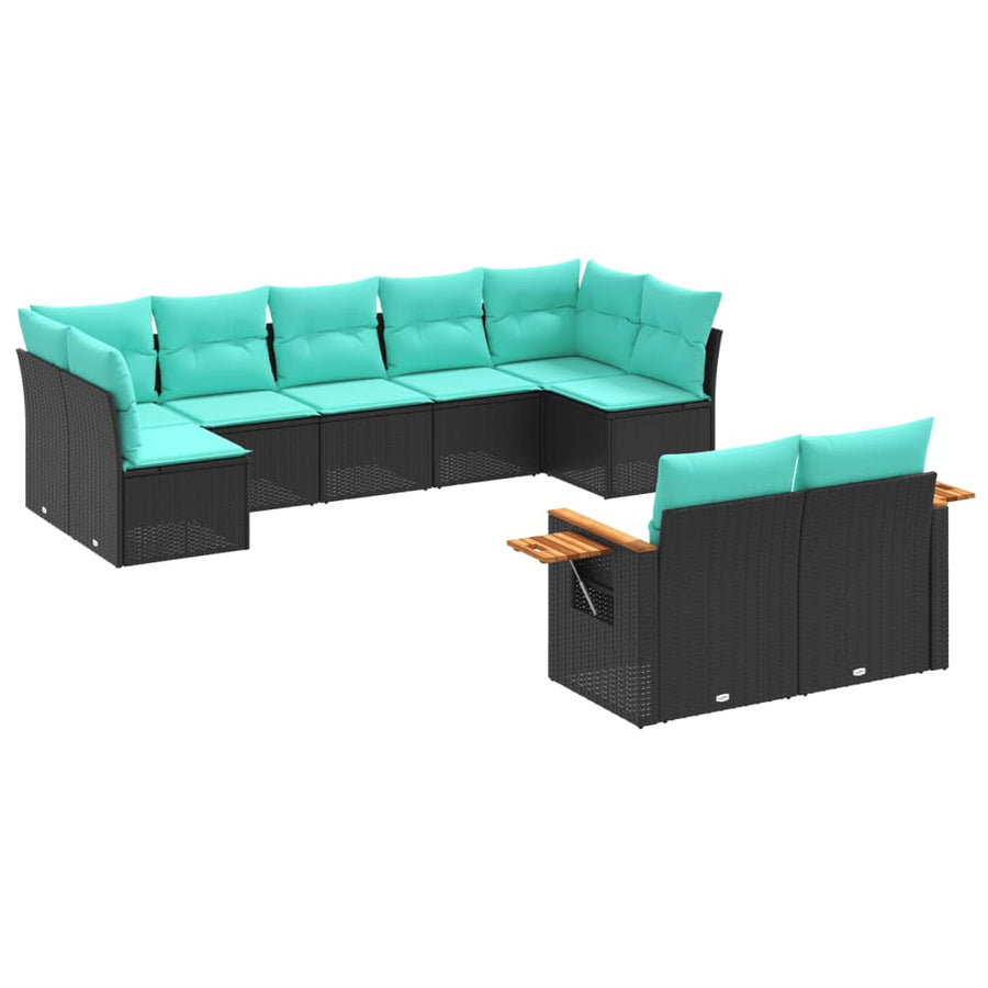9-Delige Loungeset Met Kussens Poly Rattan 1 Zwart