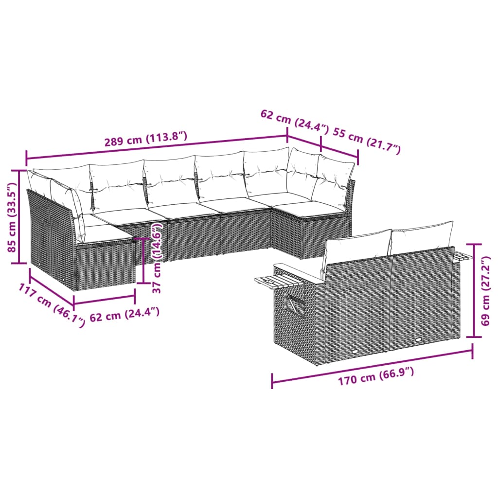 9-Delige Loungeset Met Kussens Poly Rattan 1 Zwart