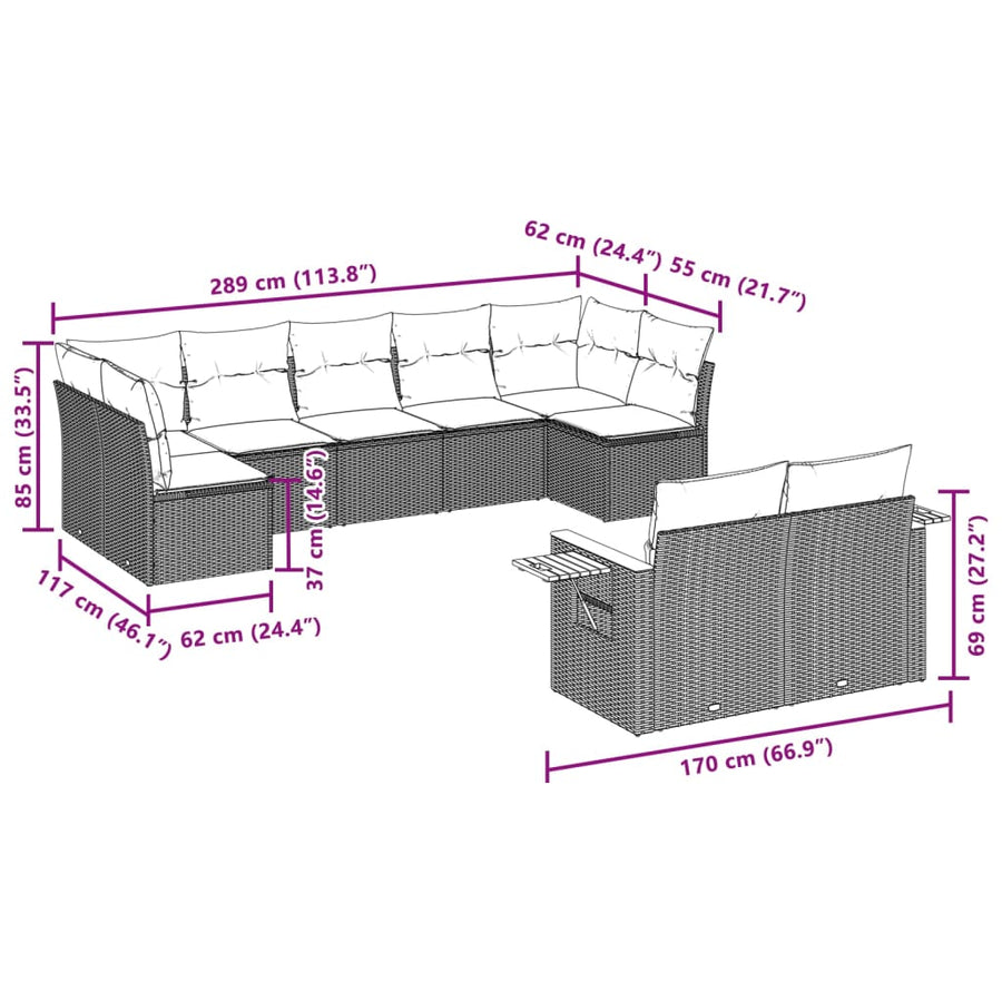 9-Delige Loungeset Met Kussens Poly Rattan 1 Zwart