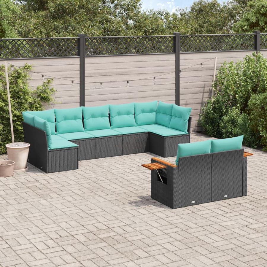 9-Delige Loungeset Met Kussens Poly Rattan 1 Zwart