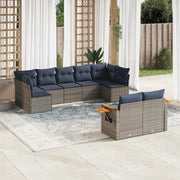 9-piece Loungeset with cushions poly rattan grey