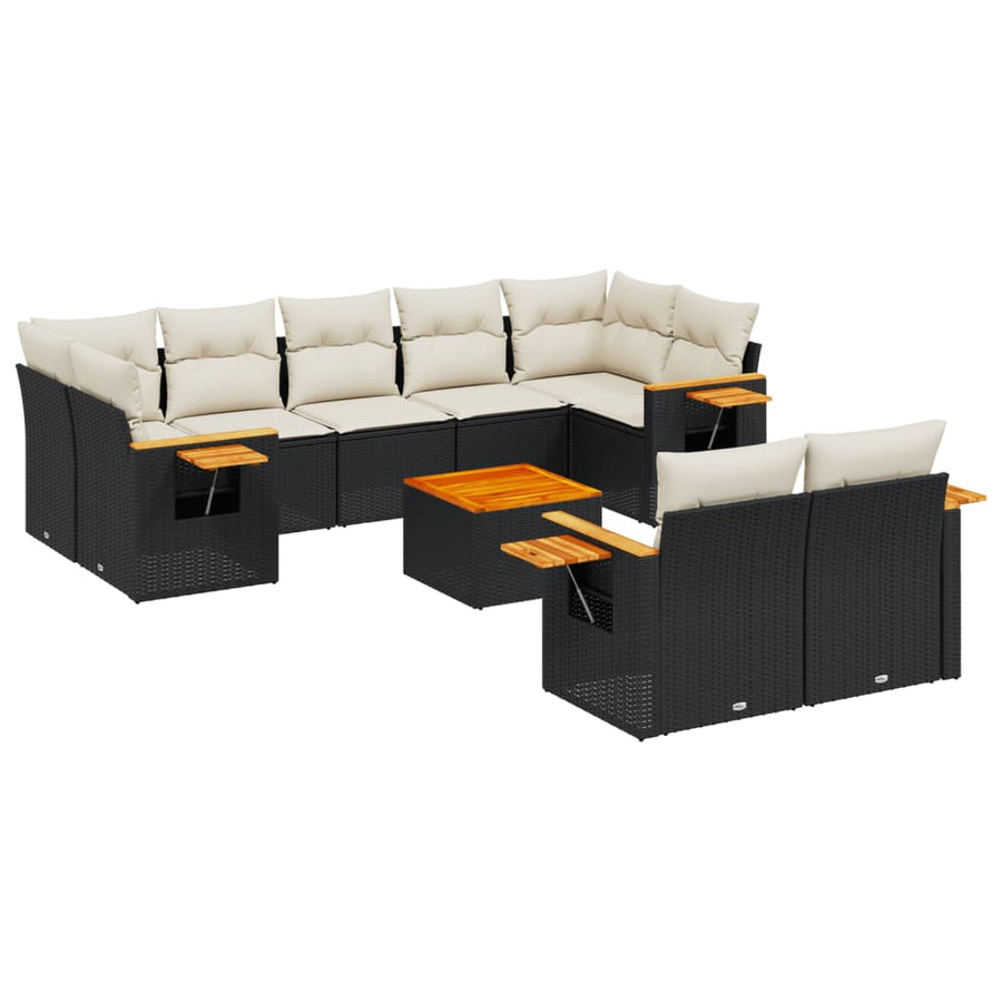 10-Delige Loungeset Met Kussens Poly Rattan Zwart