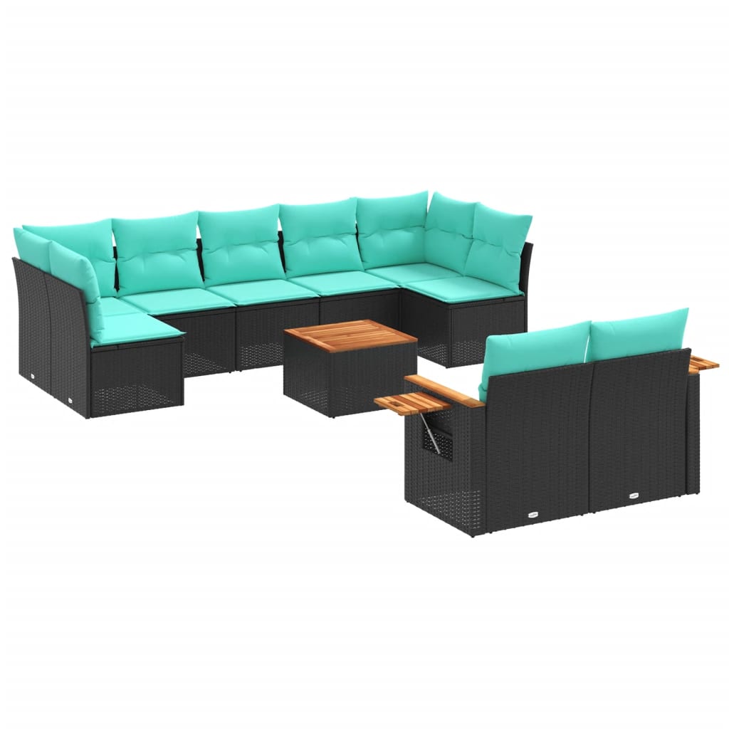 10-Delige Loungeset Met Kussens Poly Rattan Zwart