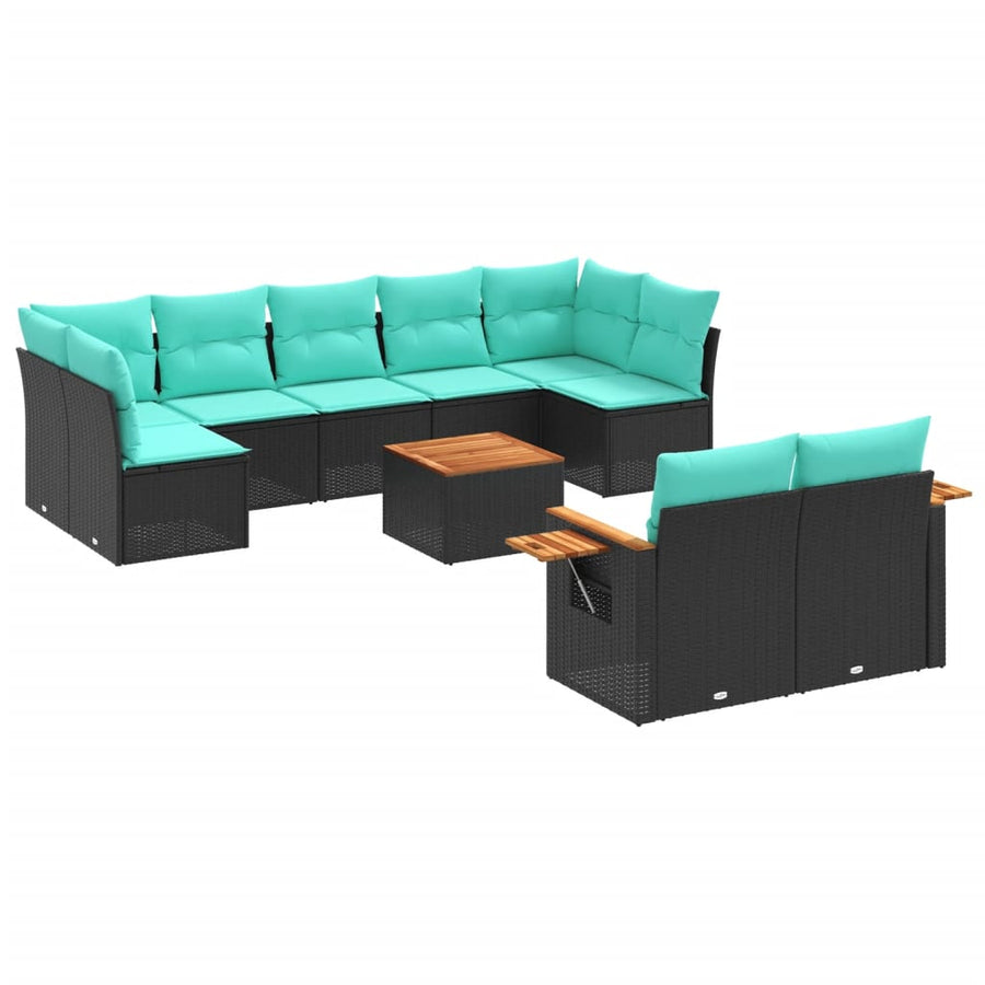 10-Delige Loungeset Met Kussens Poly Rattan Zwart