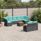 10-piece Lounge Set with cushions poly rattan black