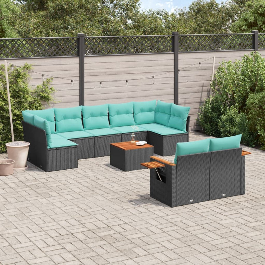 10-Delige Loungeset Met Kussens Poly Rattan Zwart