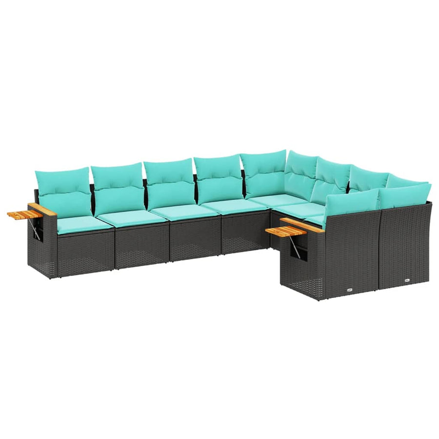 9-Delige Loungeset Met Kussens Poly Rattan 1 Zwart
