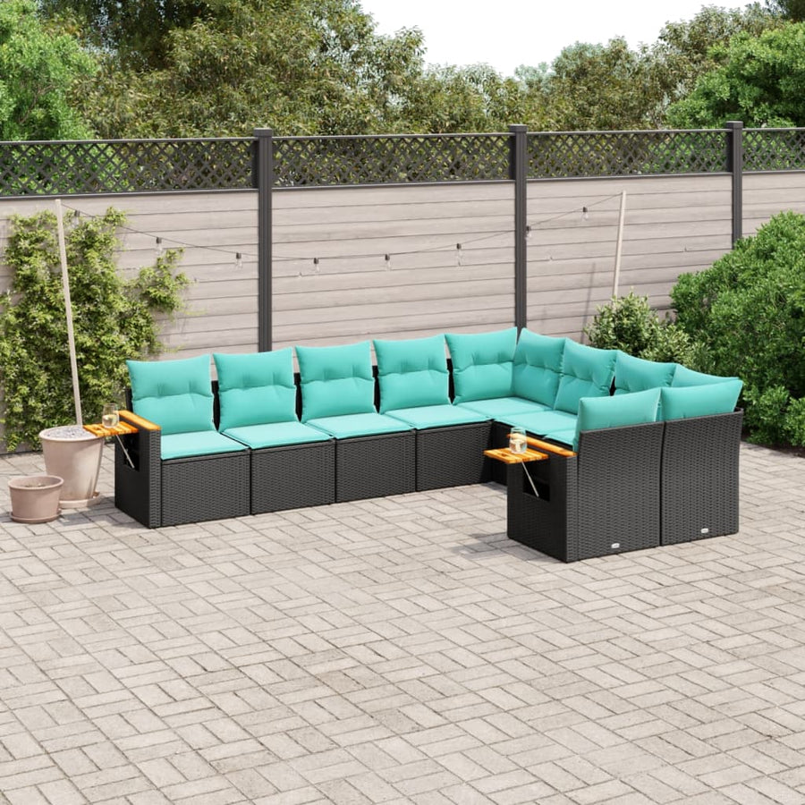 9-Delige Loungeset Met Kussens Poly Rattan 1 Zwart