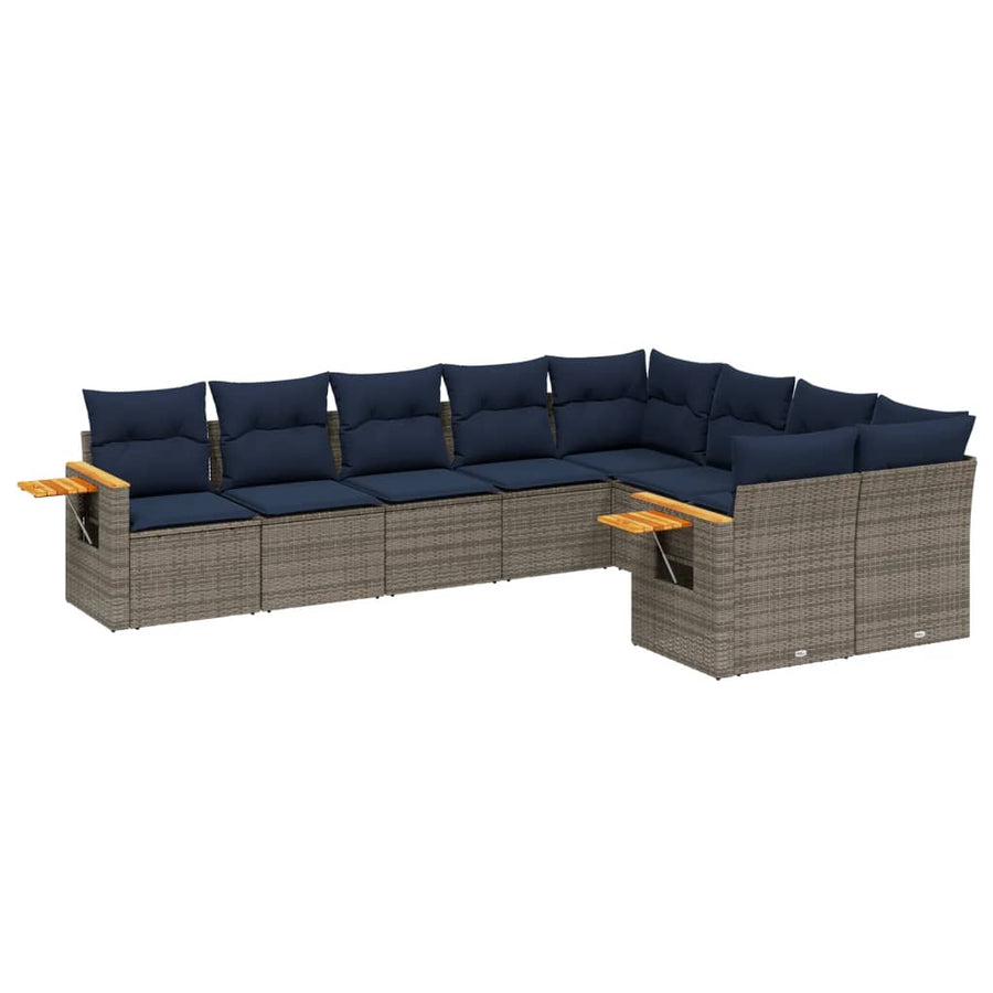 9-delige Loungeset met kussens poly rattan grijs