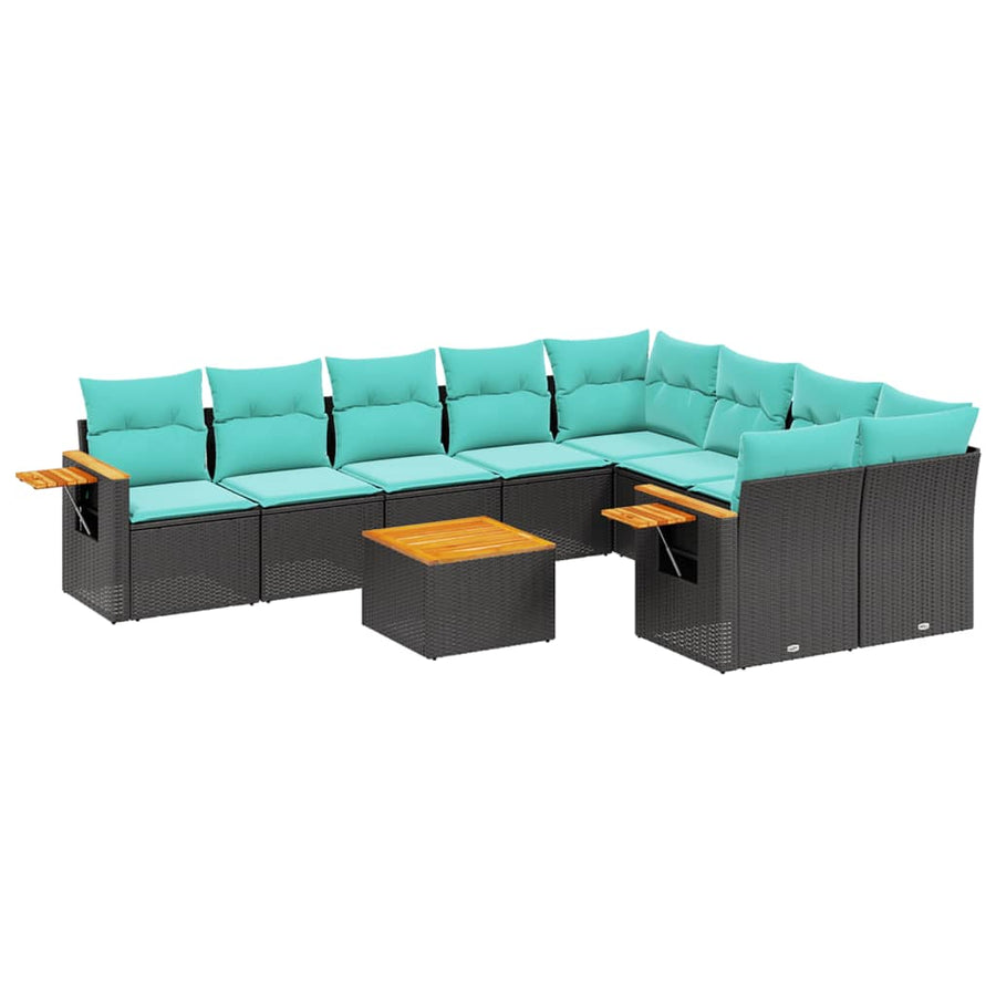 10-Delige Loungeset Met Kussens Poly Rattan Zwart