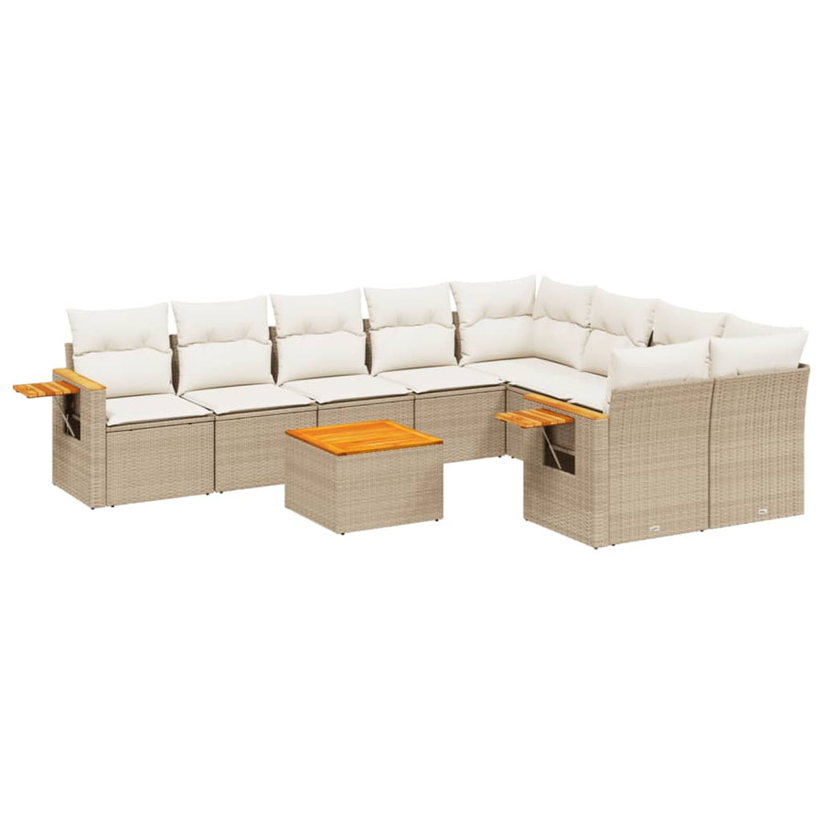 10-Delige Loungeset Met Kussens Poly Rattan Beige