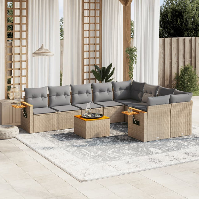 10-Delige Loungeset Met Kussens Poly Rattan Beige