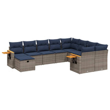 10-delige Loungeset met kussens poly rattan grijs