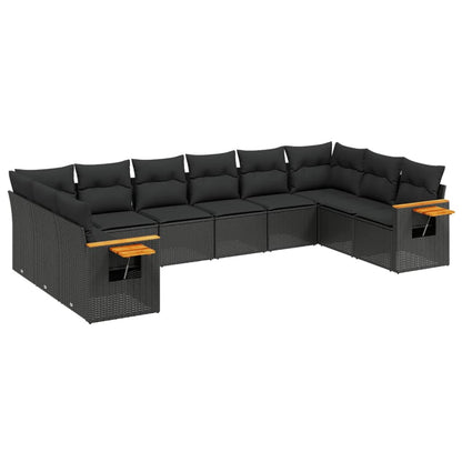 10-Delige Loungeset Met Kussens Poly Rattan Zwart