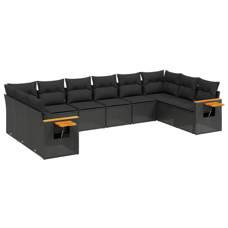 10-Delige Loungeset Met Kussens Poly Rattan Zwart