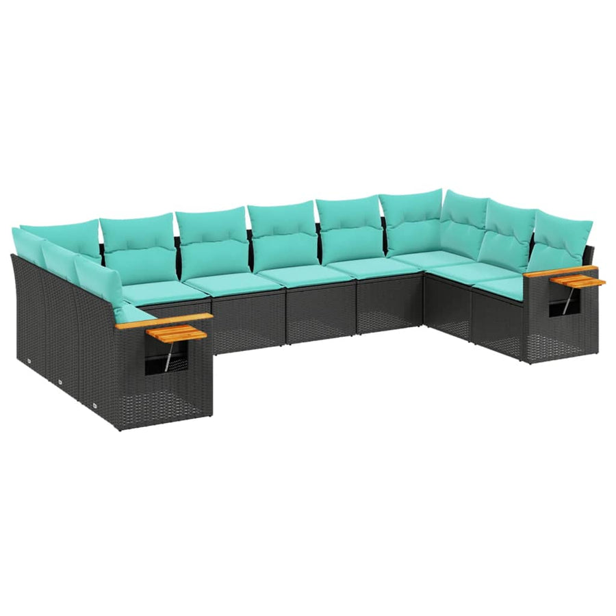 10-Delige Loungeset Met Kussens Poly Rattan Zwart