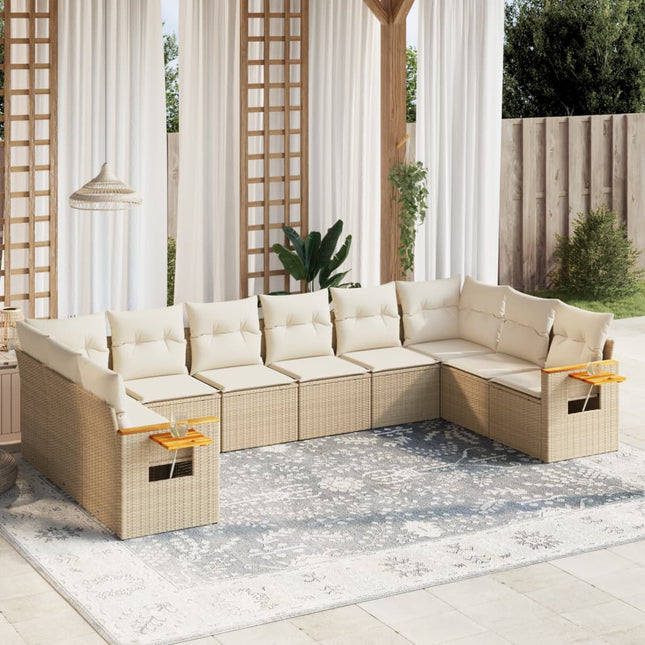 10-Delige Loungeset Met Kussens Poly Rattan Beige