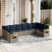 10-piece Lounge Set with Cushions Poly Rattan Grey