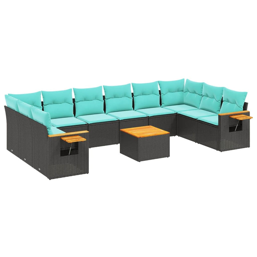 1 Loungeset Met Kussens Poly Rattan Zwart