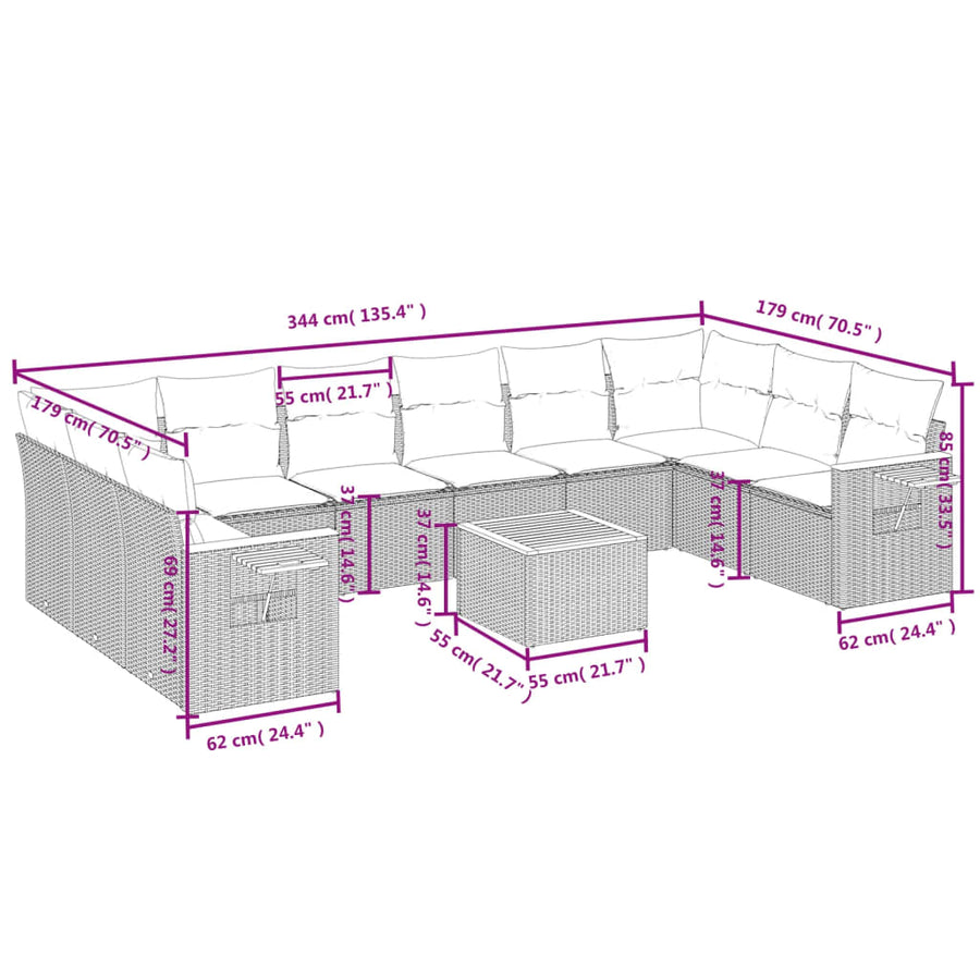1 Loungeset Met Kussens Poly Rattan Zwart
