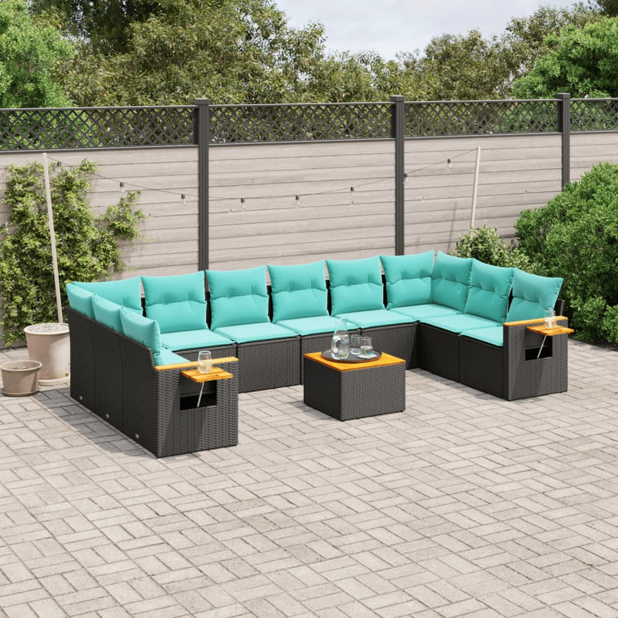 1 Loungeset Met Kussens Poly Rattan Zwart
