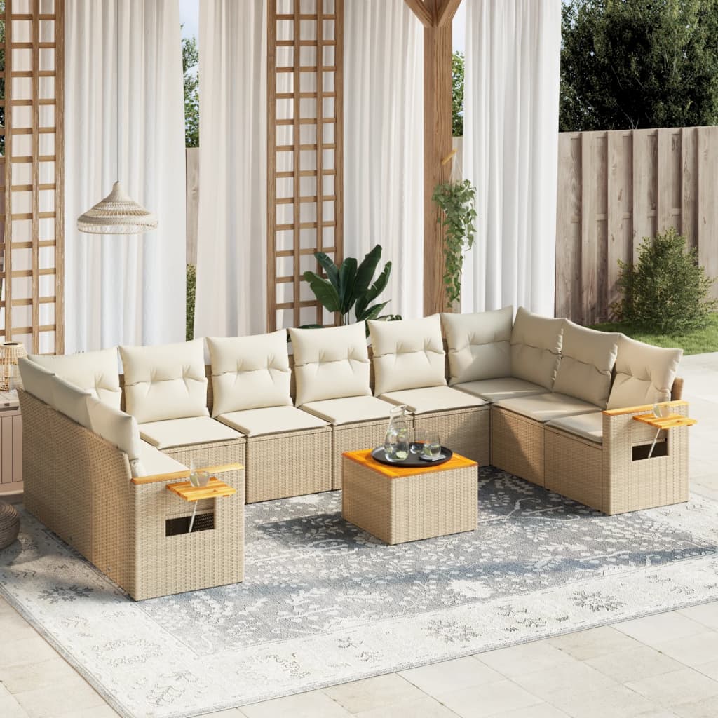 11-Delige Tuinset Met Kussens Poly Rattan Beige