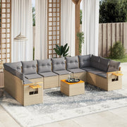 Tuinset 11-delig poly rattan beige met kussens