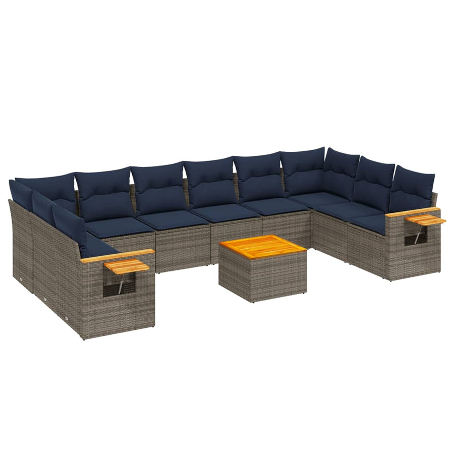11-delige Loungeset met kussens poly rattan grijs
