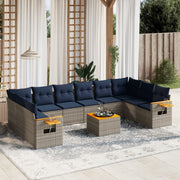 Loungeset 11-delig poly rattan grijs acaciahout