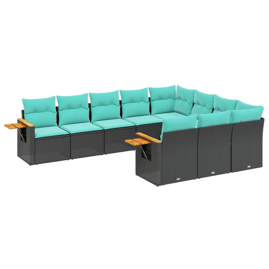 10-Delige Loungeset Met Kussens Poly Rattan Zwart