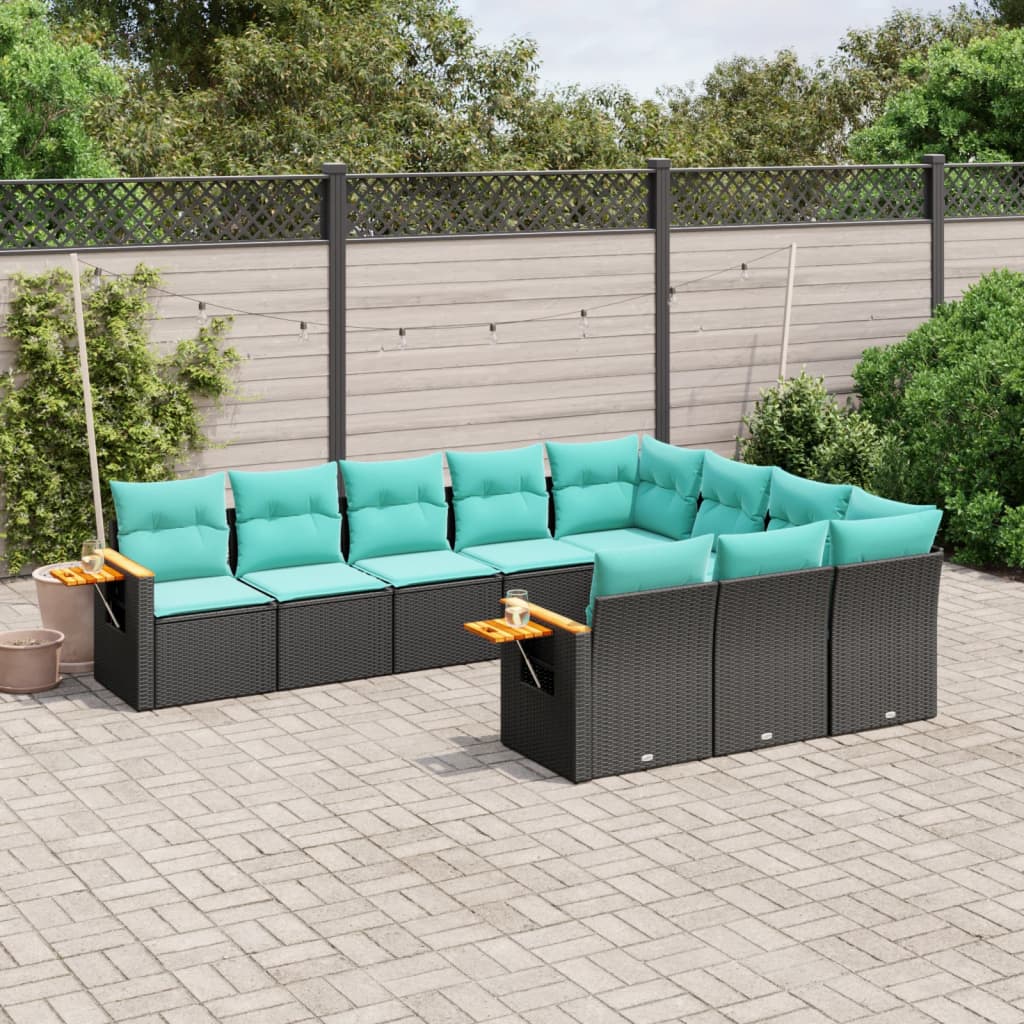 10-Delige Loungeset Met Kussens Poly Rattan Zwart