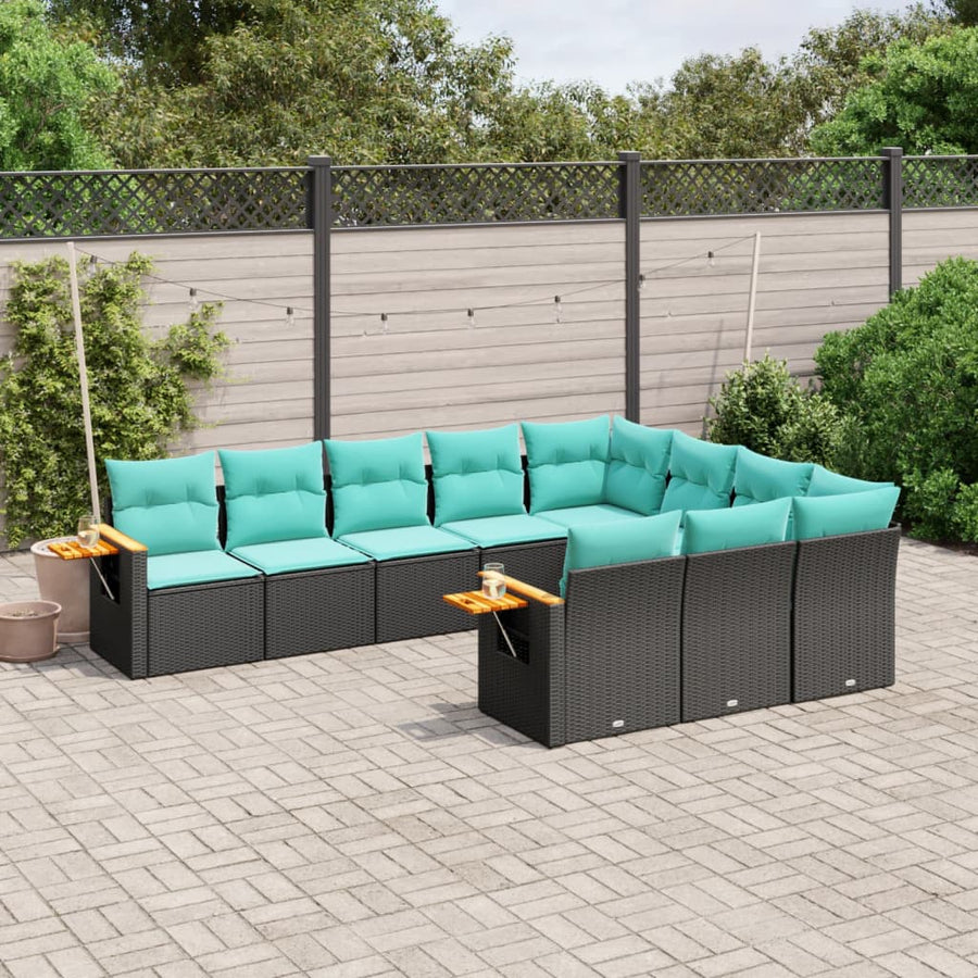 10-Delige Loungeset Met Kussens Poly Rattan Zwart