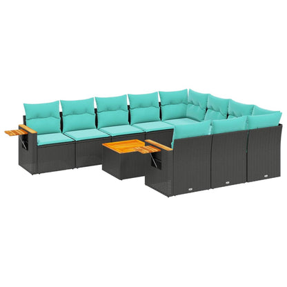 1 Loungeset Met Kussens Poly Rattan Zwart