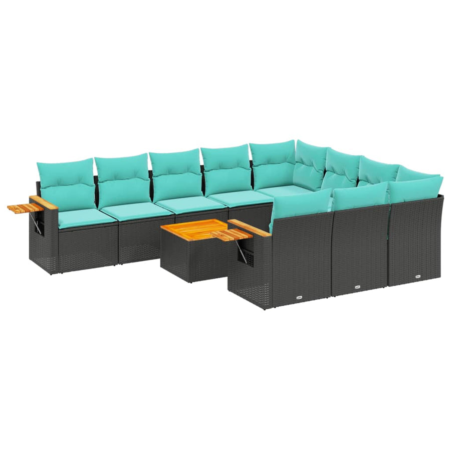 1 Loungeset Met Kussens Poly Rattan Zwart