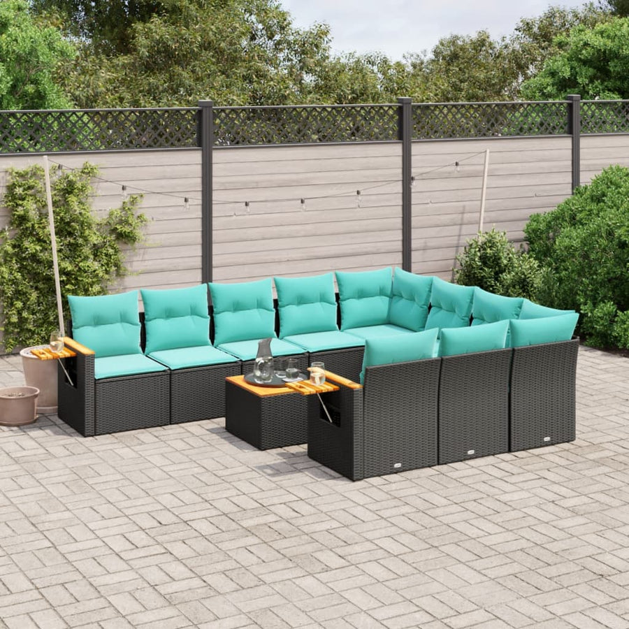1 Loungeset Met Kussens Poly Rattan Zwart